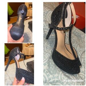 Black High Heels with Stiletto Heel and Strappy Design